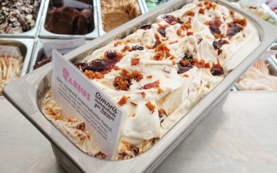 Simon’s Marmalade & gin soaked marmalade peel has flavoured a gelato.